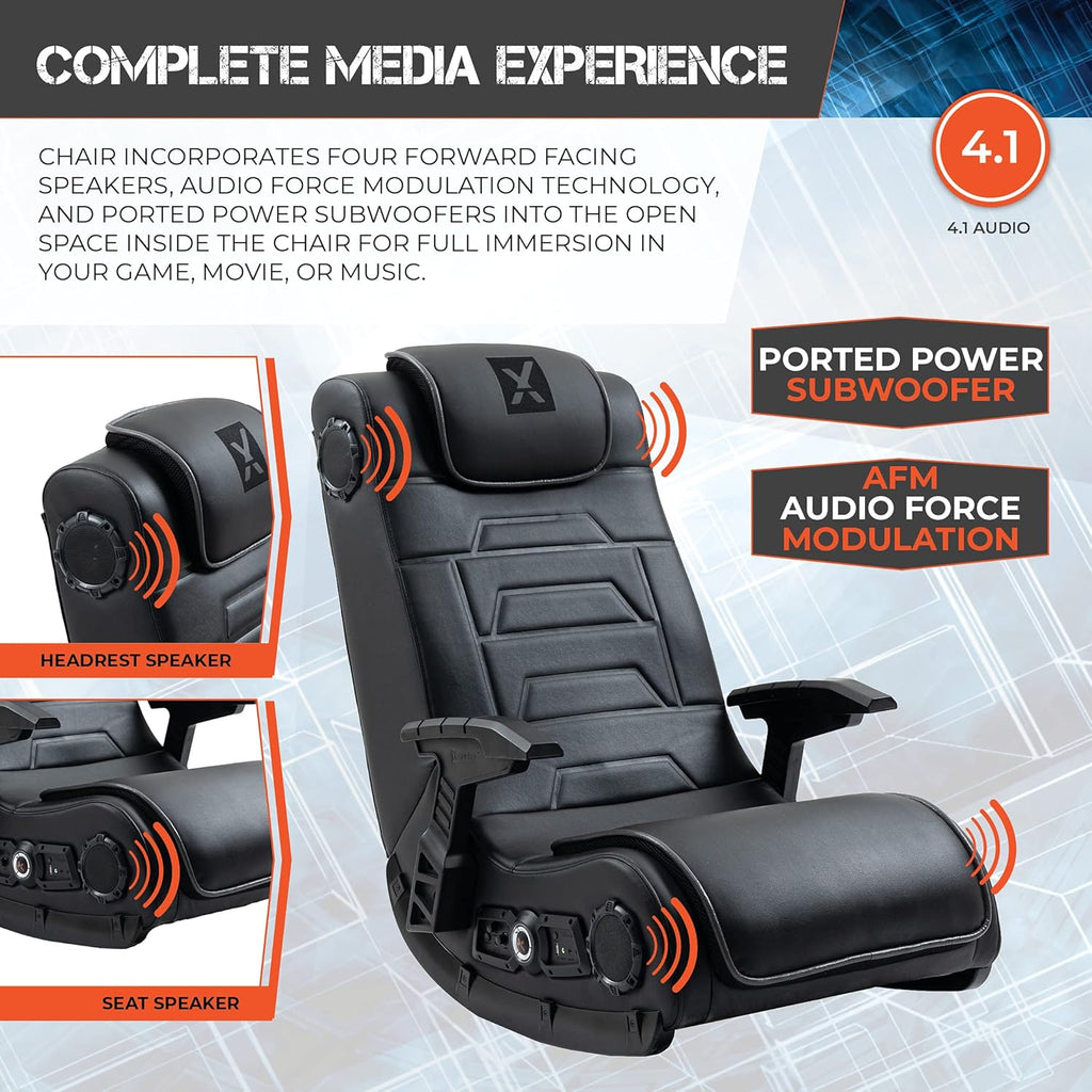 Black Leather Vibrating Floor Gaming Chair with Headrest Z23499