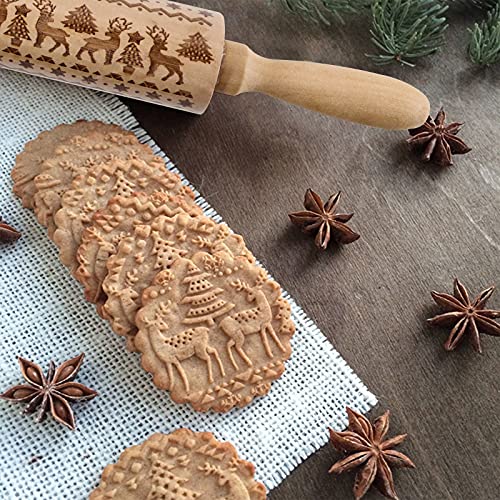 4Pack Christmas Wooden 3D Rolling Pins Embossed L591
