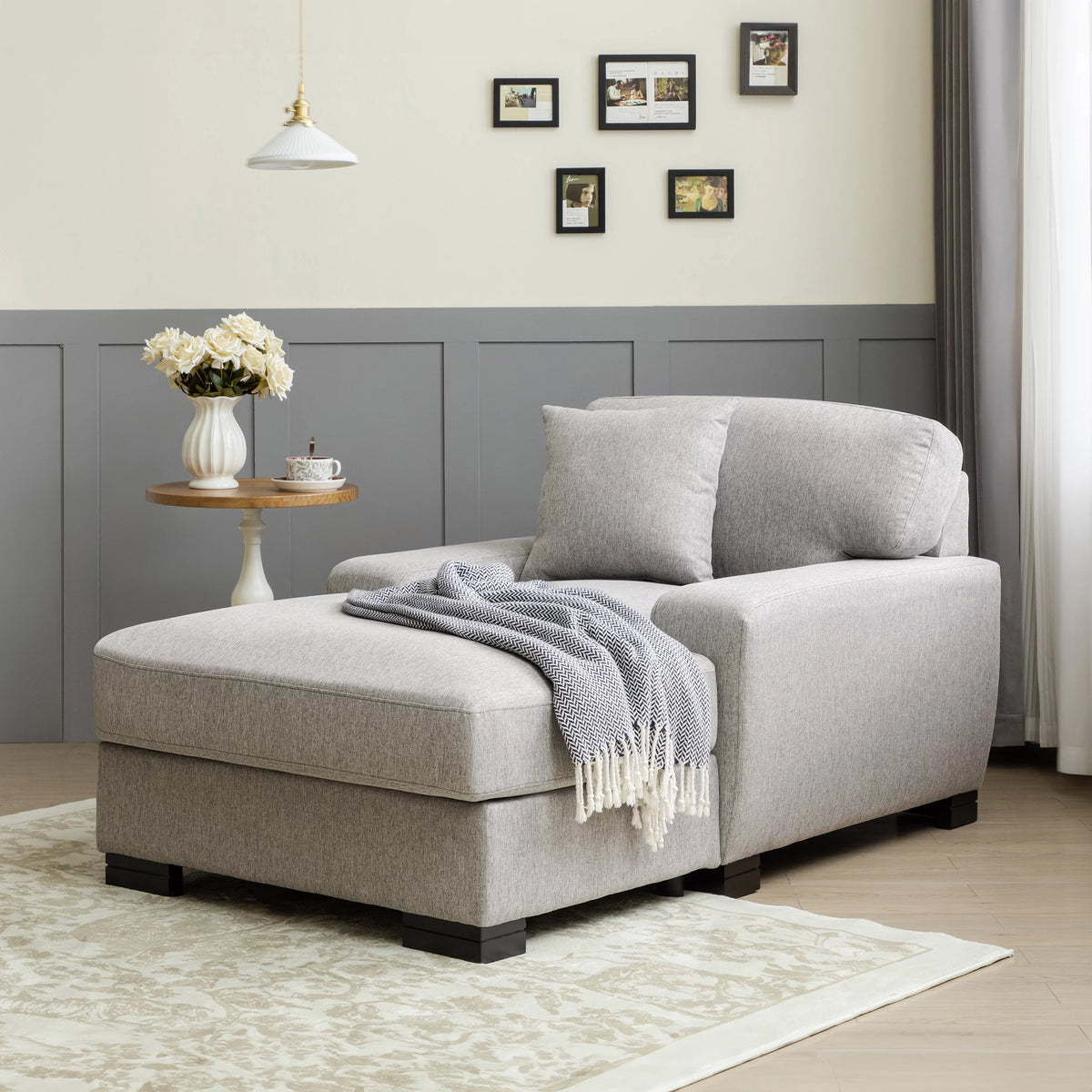 Gray Velvet Oversized Chaise Lounger Sleeper Sofa V3419