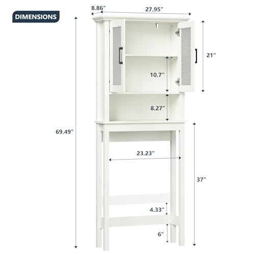 Espresso Over The Toilet Storage Cabinet with Glass Doors and Adjustable Shelf C6183