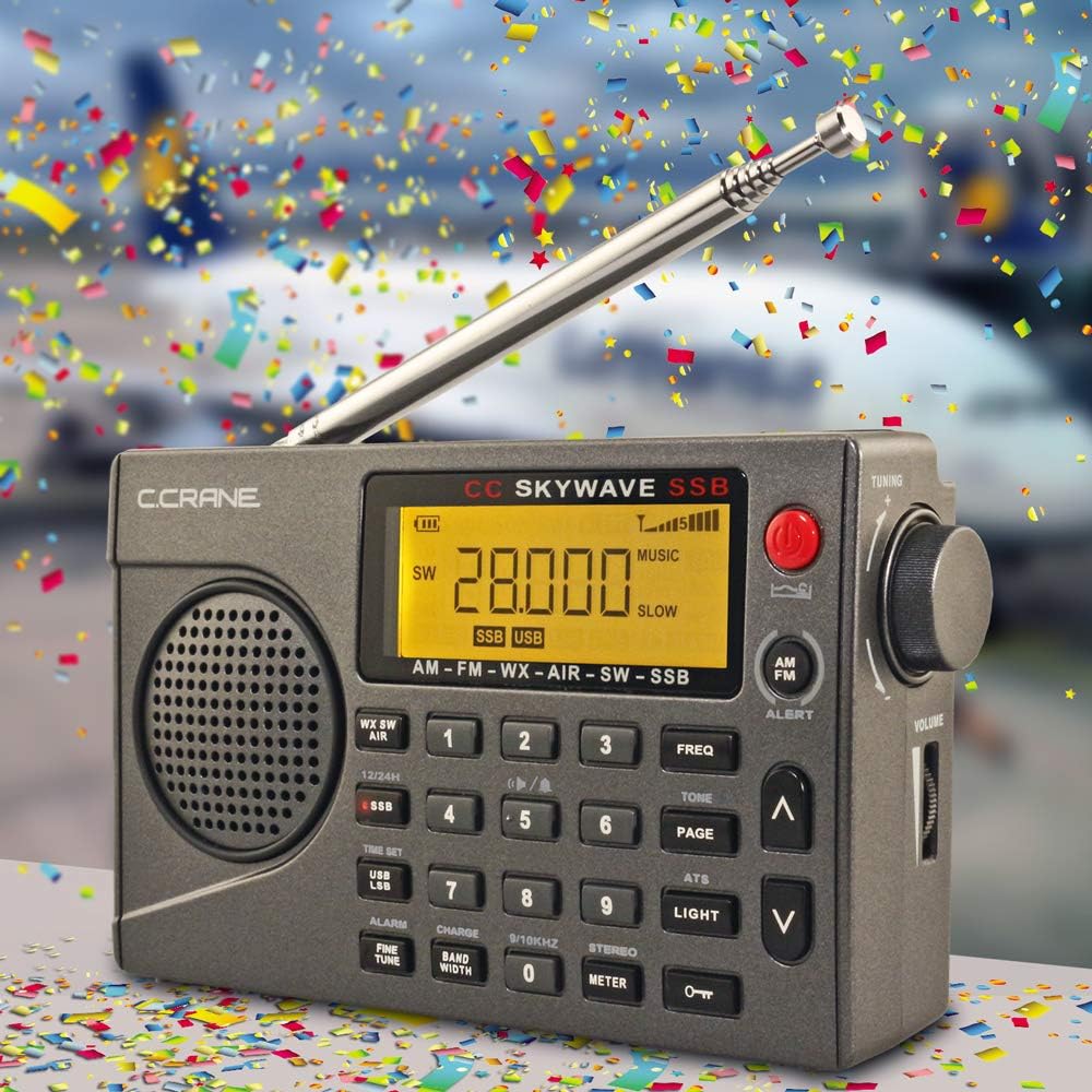 Small Battery Operated Portable Travel Radio with AM, FM, Shortwave, NOAA Weather + Alert, VHF Aviation Band and Single Side Bands H29206