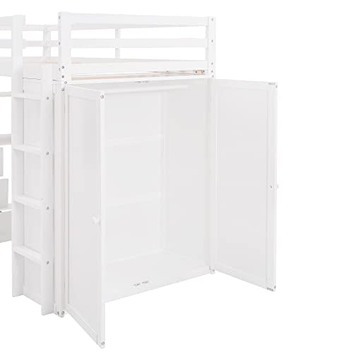 Full Loft Bed with Desk, Wood, Storage Drawers, Wardrobe and Shelf, Espresso R463950