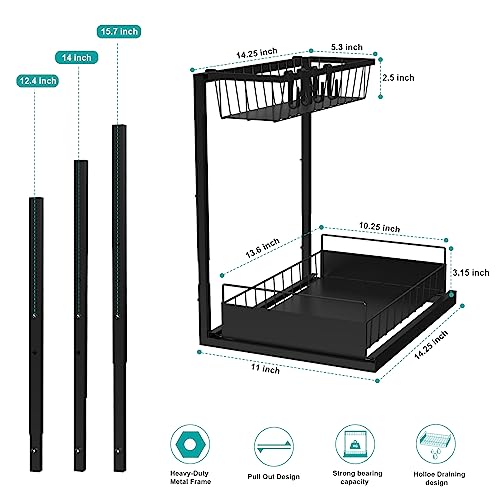 2-Pack Height Adjustable 2-Tier Pull Out Under Sink Organizer A7098