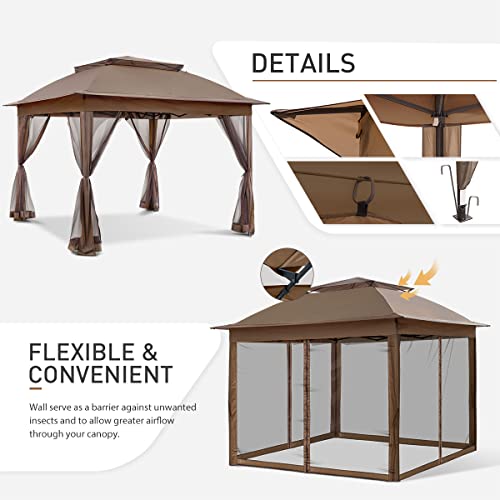 Beige 11x11 Pop Up Gazebo Tent with Mosquito Netting W22212