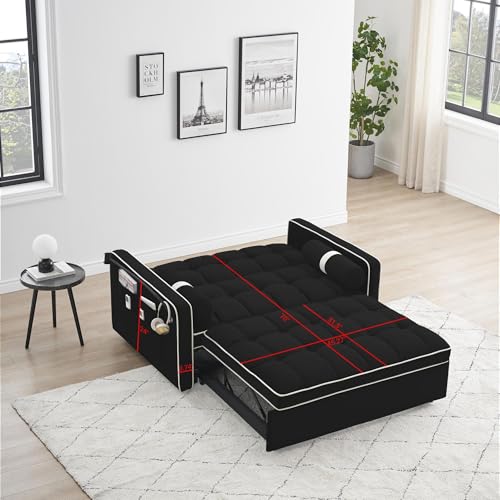 Beige Convertible Sleeper Sofa with Pullout Bed D57629