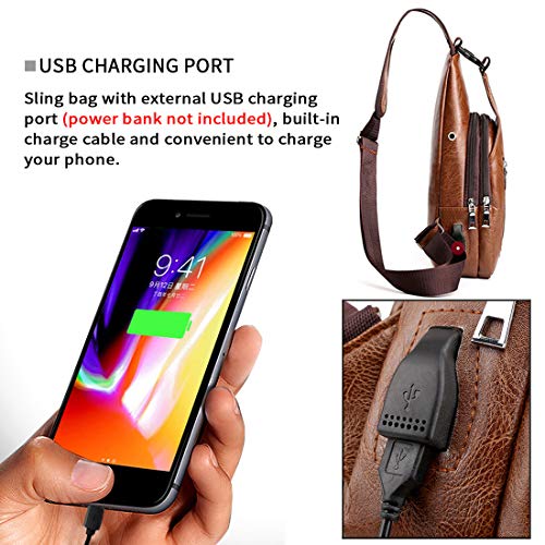 Small Leather Crossbody Sling Backpack with USB Charge Port R625