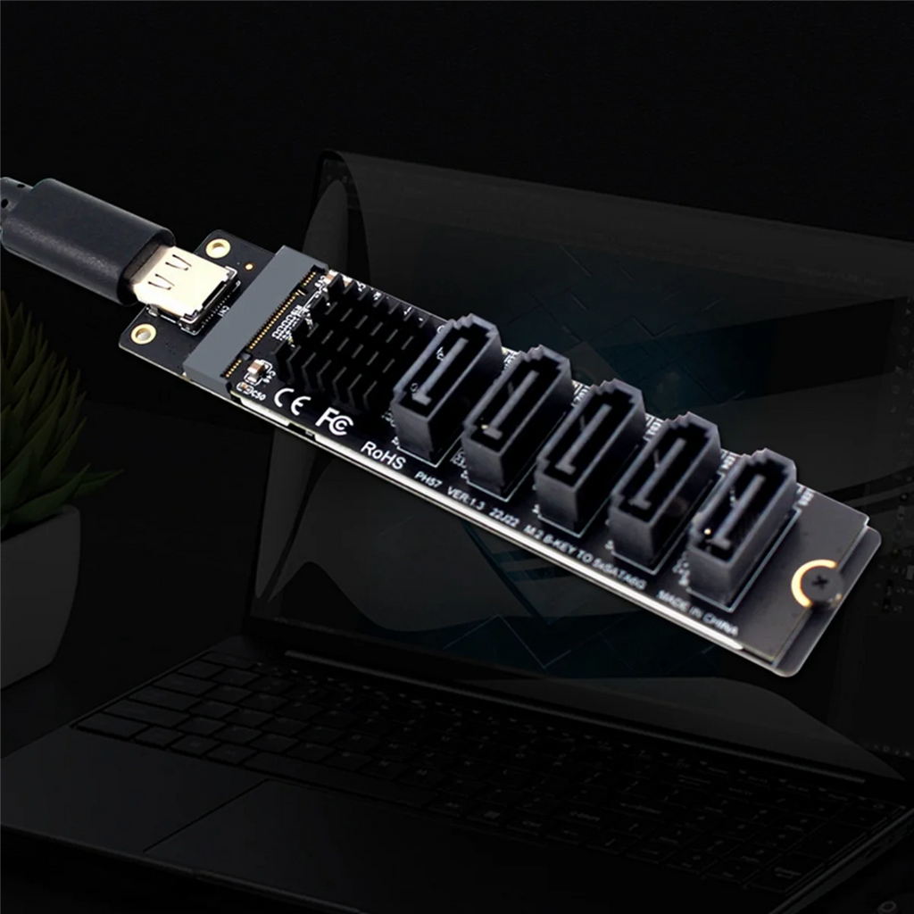 2X TYPE-C to SATA3.0 5 Ports Adapter Converter Card 6Gbps USB10G for SSD HDD Expansion, Black J978