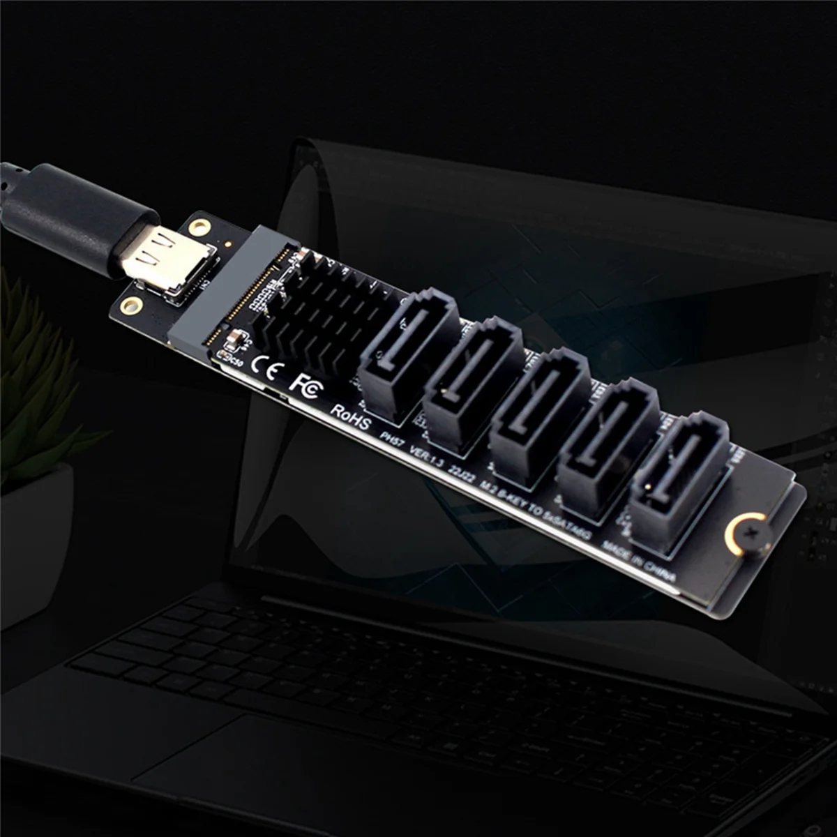 2X TYPE-C to SATA3.0 5 Ports Adapter Converter Card 6Gbps USB10G for SSD HDD Expansion, Black J978