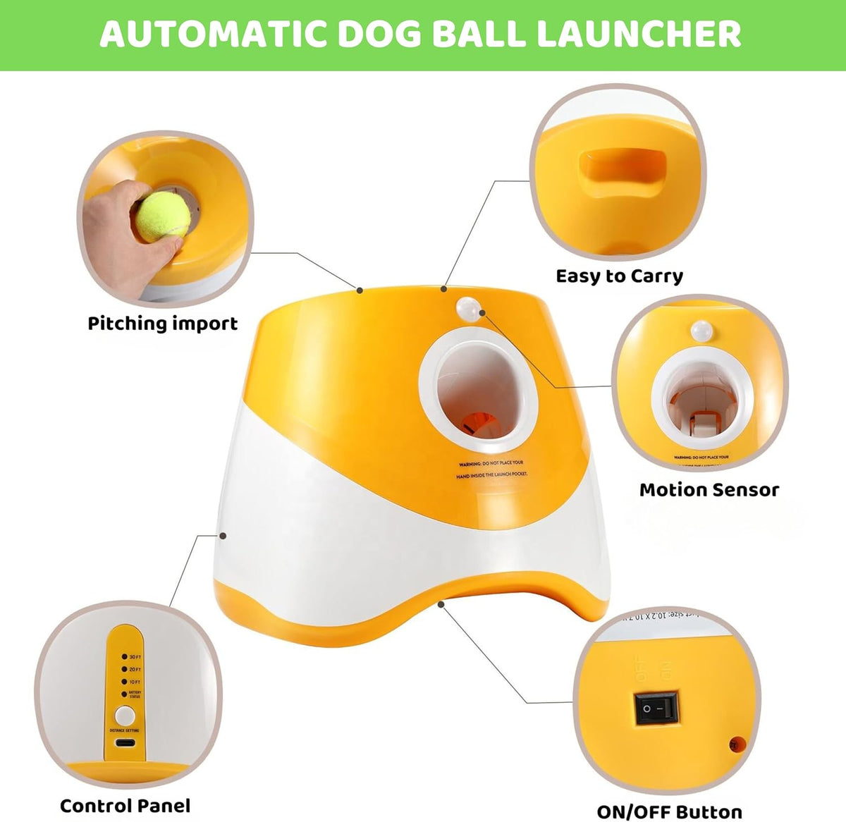 Orange Automatic Dog Ball Launcher with 3 Tennis Balls D457