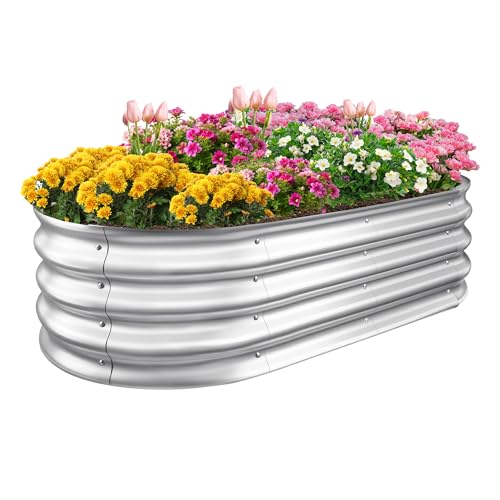 Galvanized Raised Garden Bed Planter Boxes, Large Oval Metal, Silver D80477