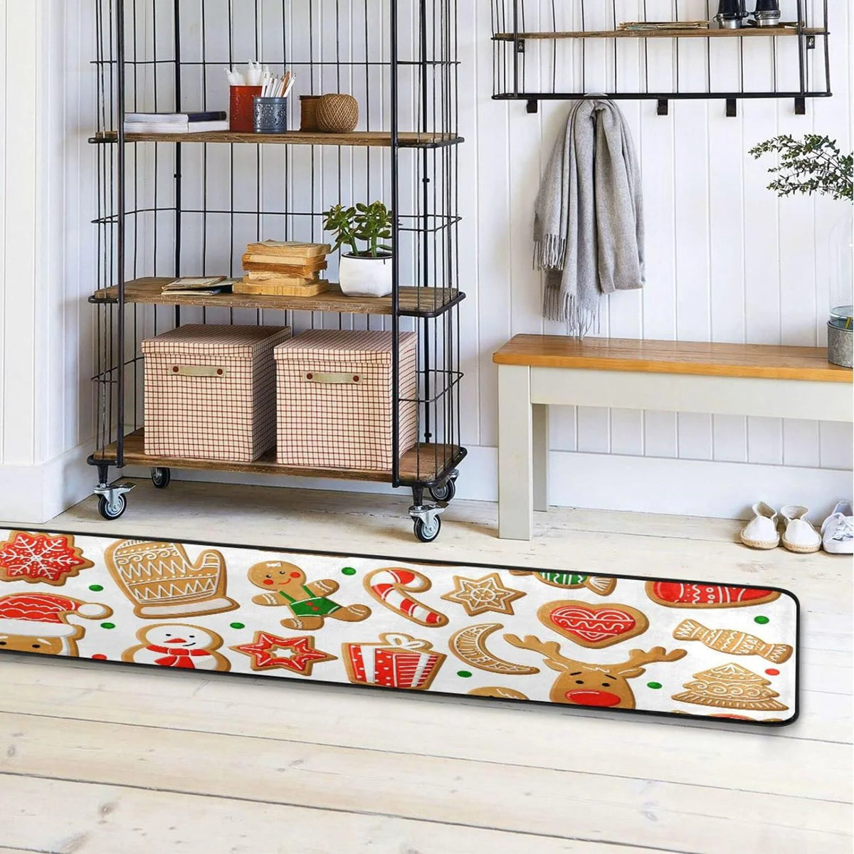 2x6 Feet Gingerbread Cookie Christmas Runner Rug with Rubber Backing X4579