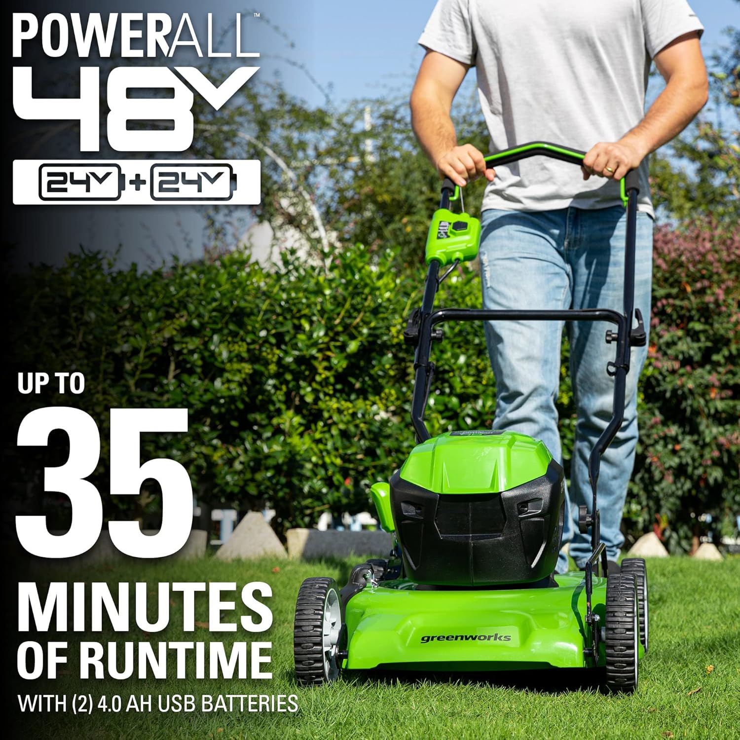 2 x 24V (48V) 19" Brushless Cordless Lawn Mower with 4.0Ah Batteries and Dual Port Charger T513349