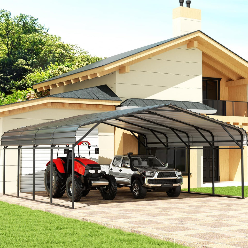 20' x 20' Metal Carport with Galvanized Steel Roof, Grey S636977