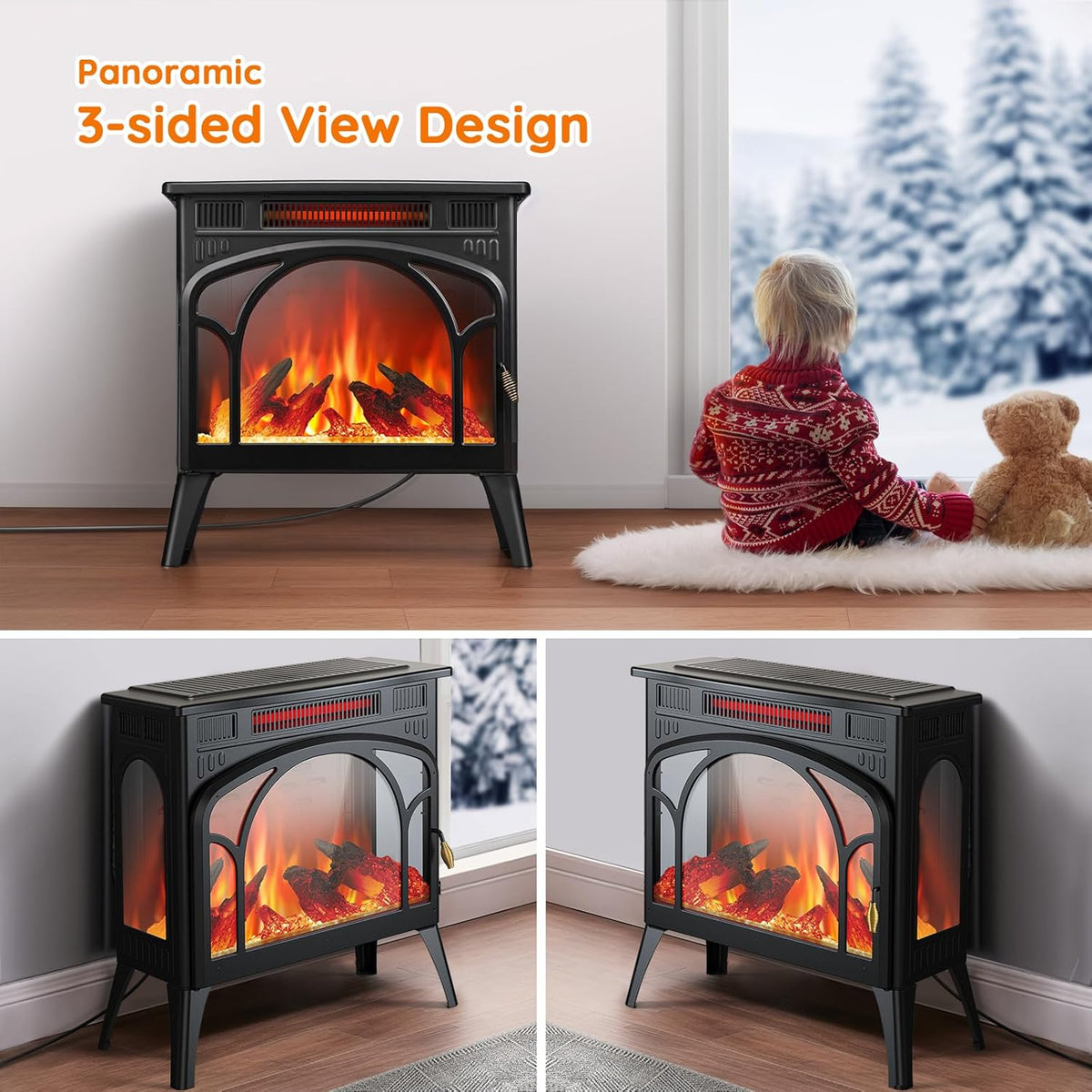 1500W Infrared Electric Fireplace Heater with 3D Flame Effect X759