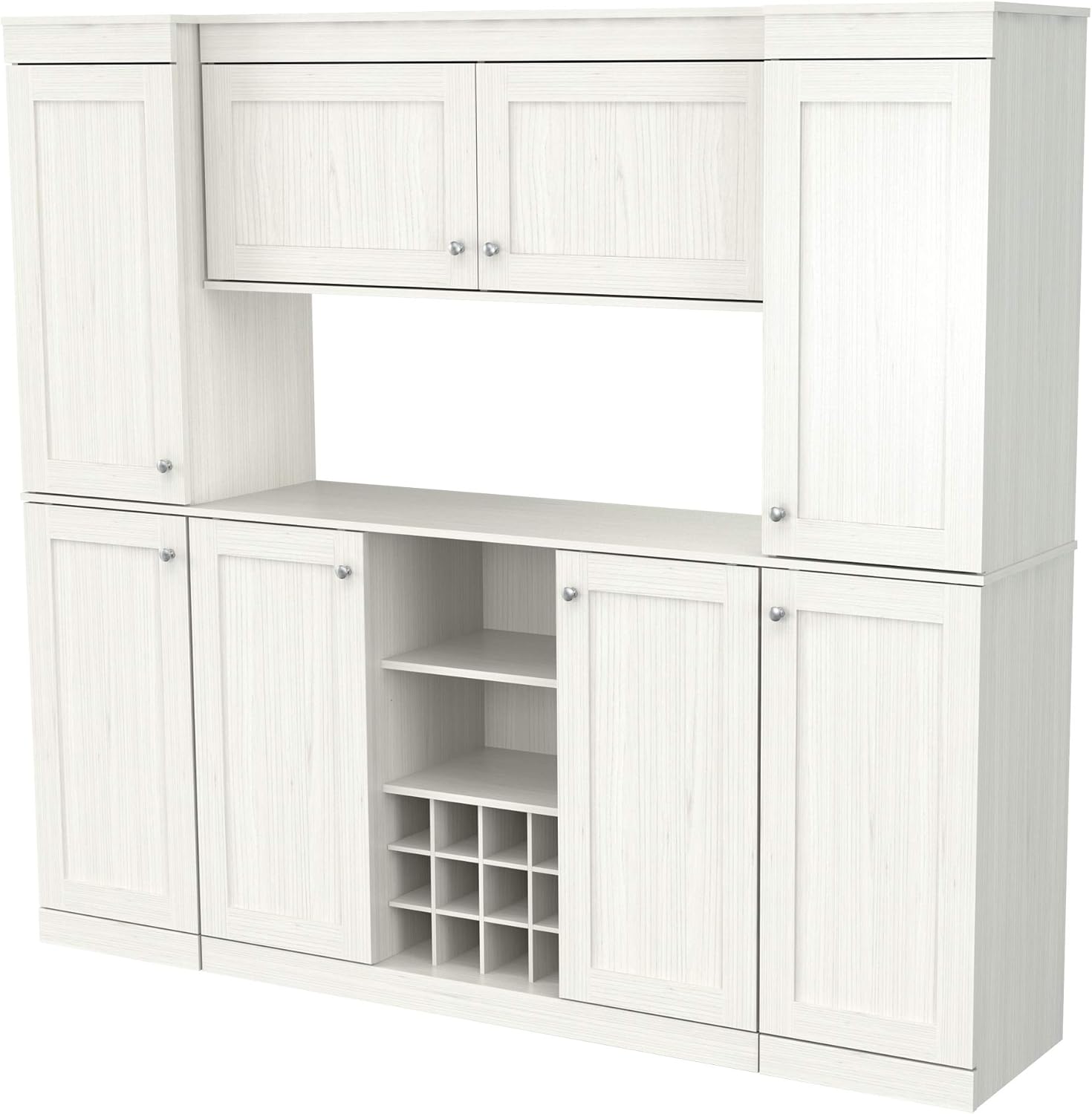 4-Piece Buffet Storage System with 2 Tall/Slim Cabinets, Washed Oak G9794