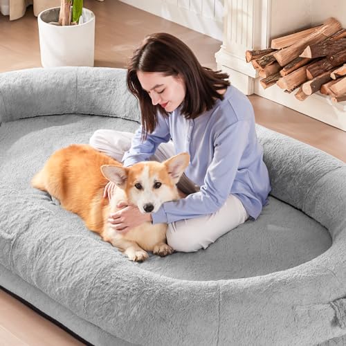 Giant Foldable Faux Fur Memory Foam Dog Bed Black B40371