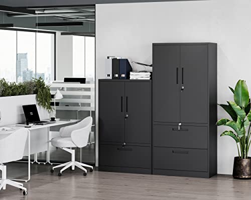 Black Metal 2 Drawer File Cabinet with Lock J1054