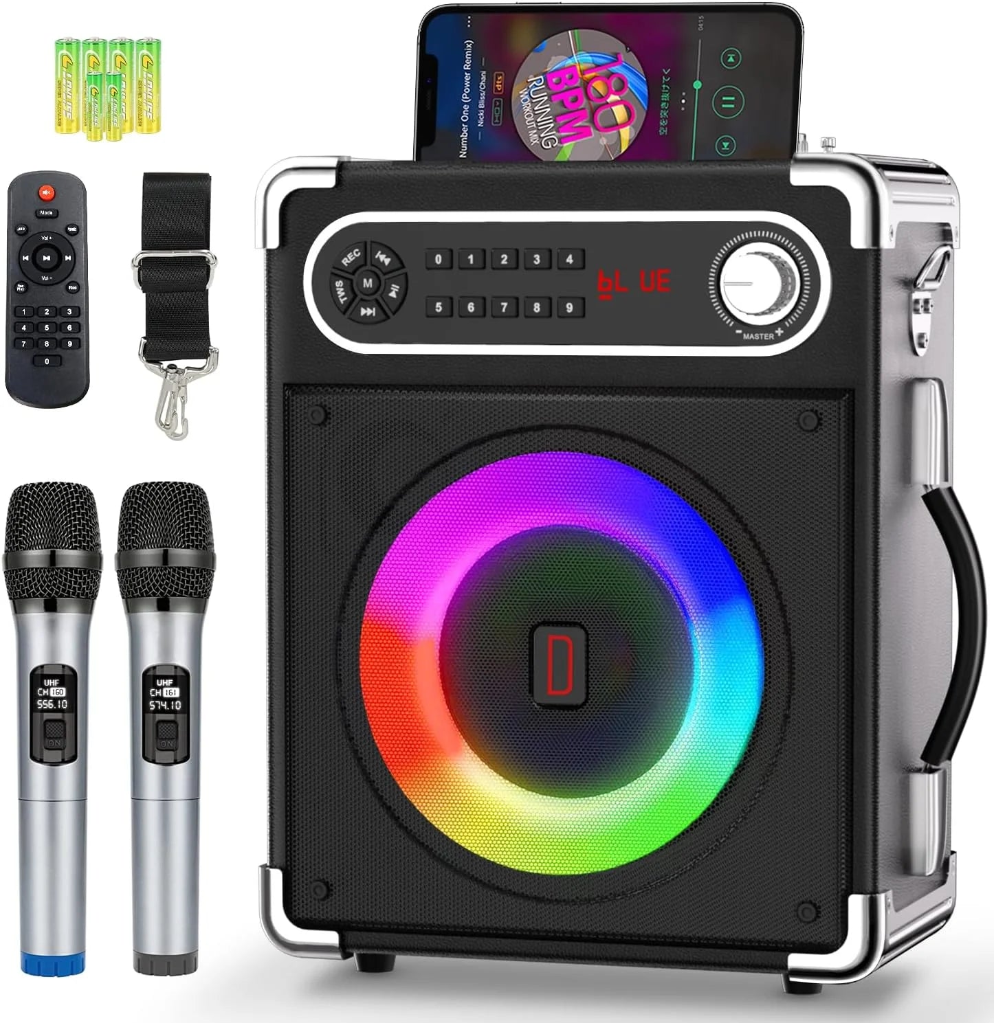 Karaoke Machine with 2 Wireless Microphones, Bluetooth Speaker J5747