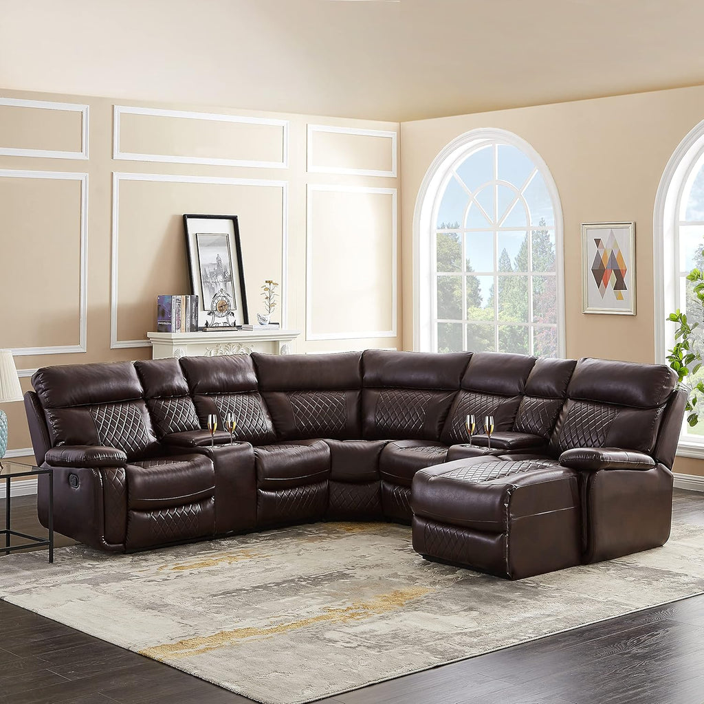 Brown PU Leather L Shape Reclining Sectional Sofa T9768