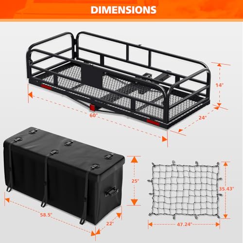 Folding 500 LBS Cargo Carrier Basket 60" x 24" x 14" for 2" Receiver M27409