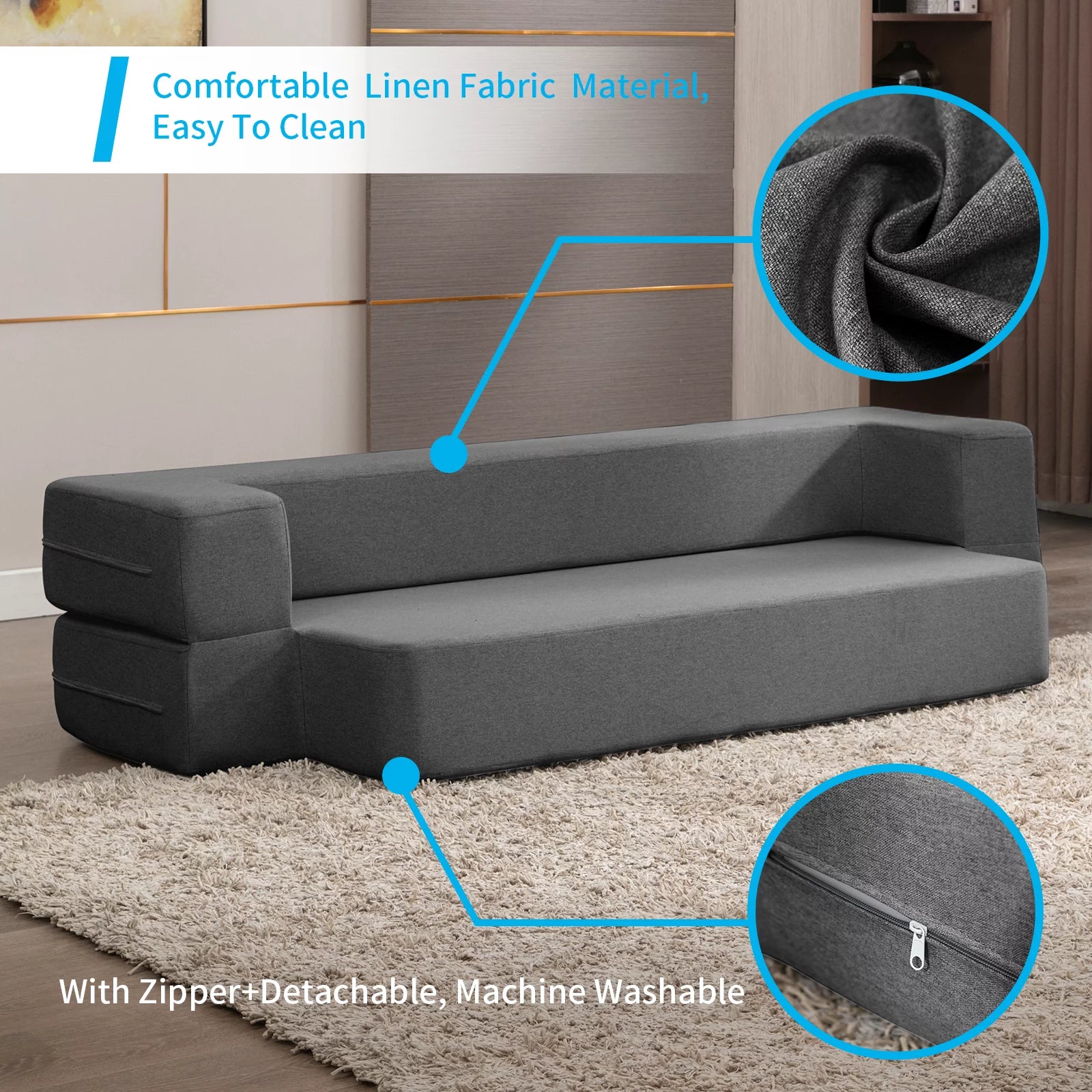 Dark Gray Folding Queen Size Sleeper Sofa Bed G848842
