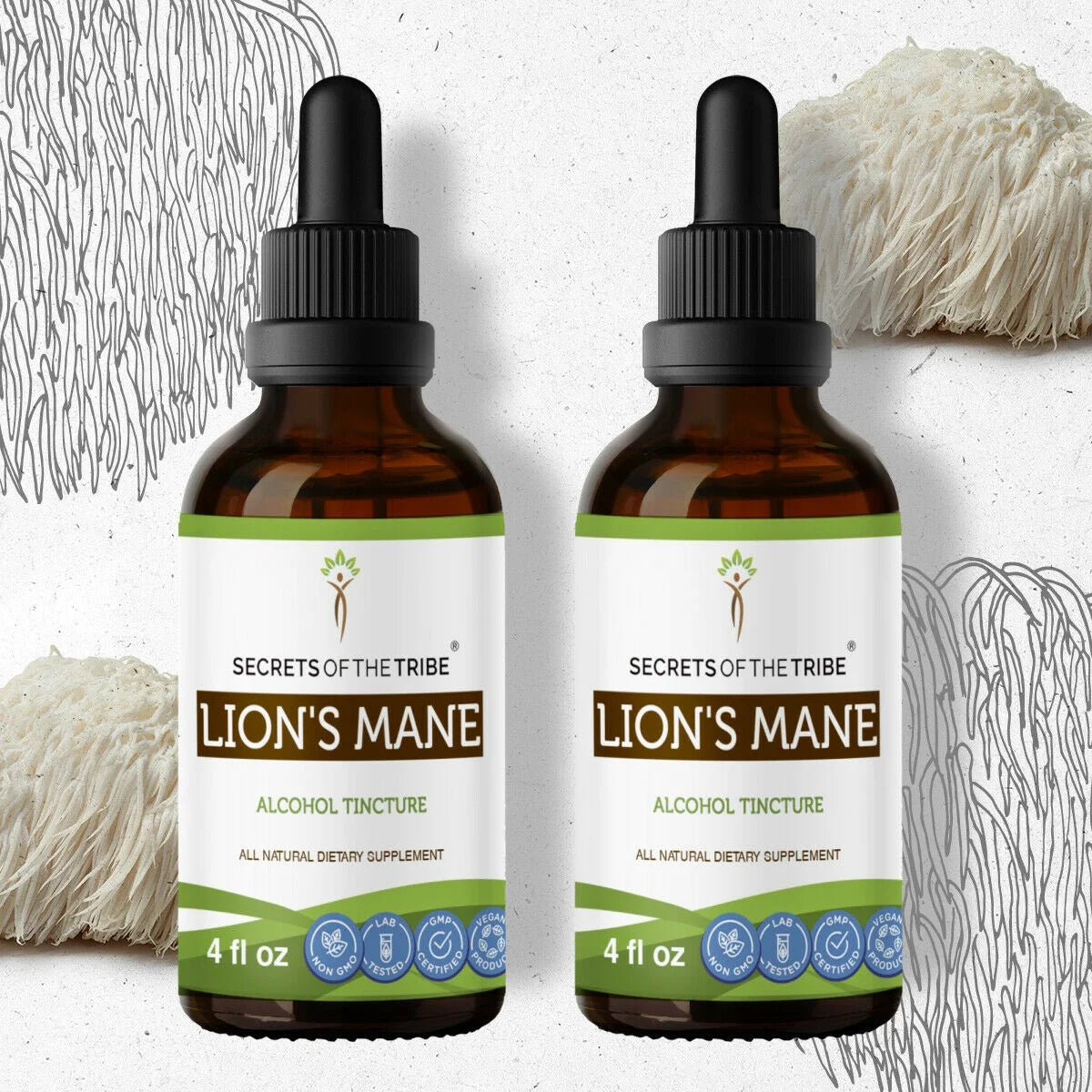 Organic Lion's Mane Dried Mushroom Alcohol Extract 2x4 oz Y818