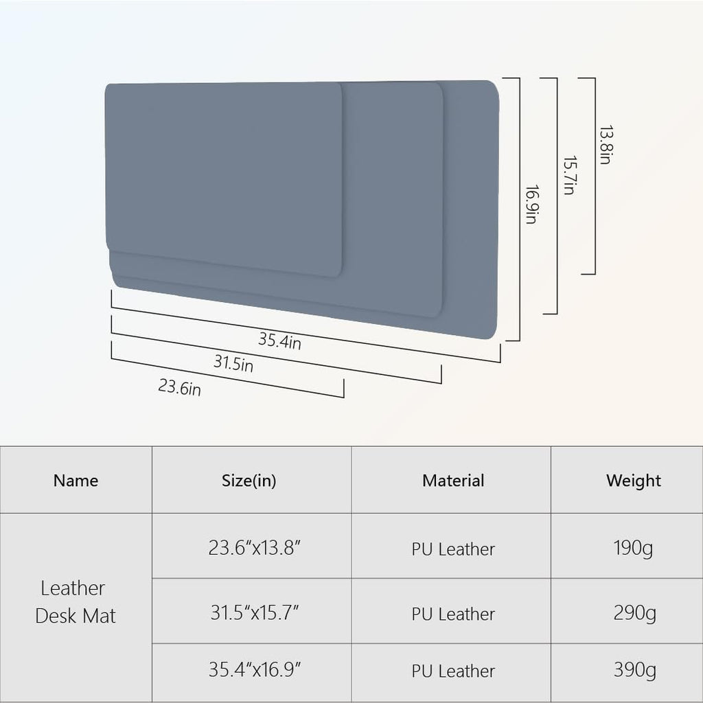 Azure Blue 35.4''x16.9'' Waterproof PU Leather Desk Pad P658