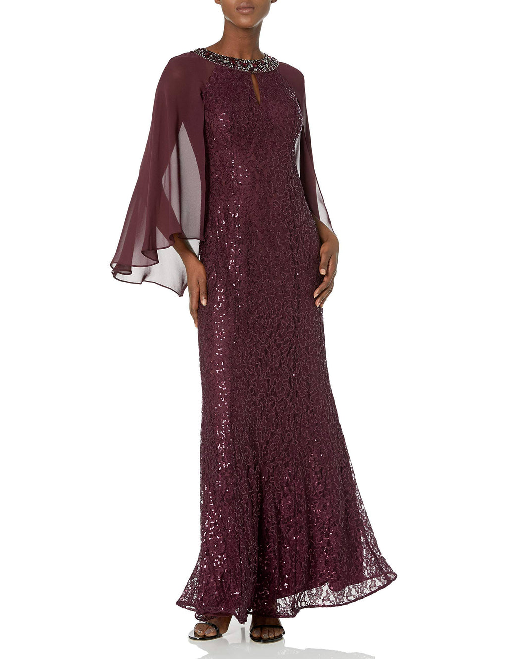 Sequin Lace Chiffon Capelet Gown S54494