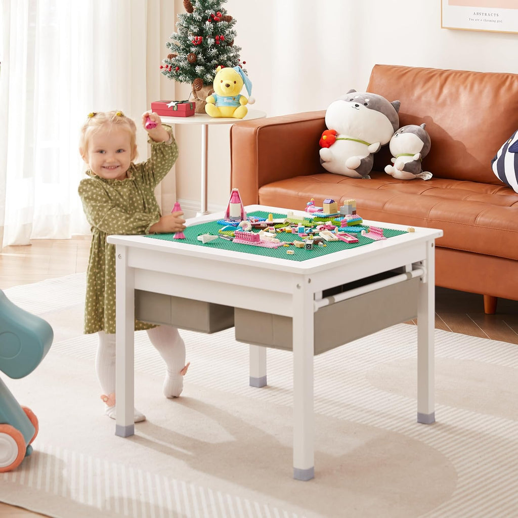 White Wooden Kids Table with Storage Drawers E69320