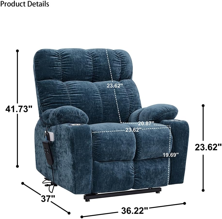 Blue Dual Motor Power Lift Recliner Chair with Remote Control Massage and Heat Cup Holder H384222