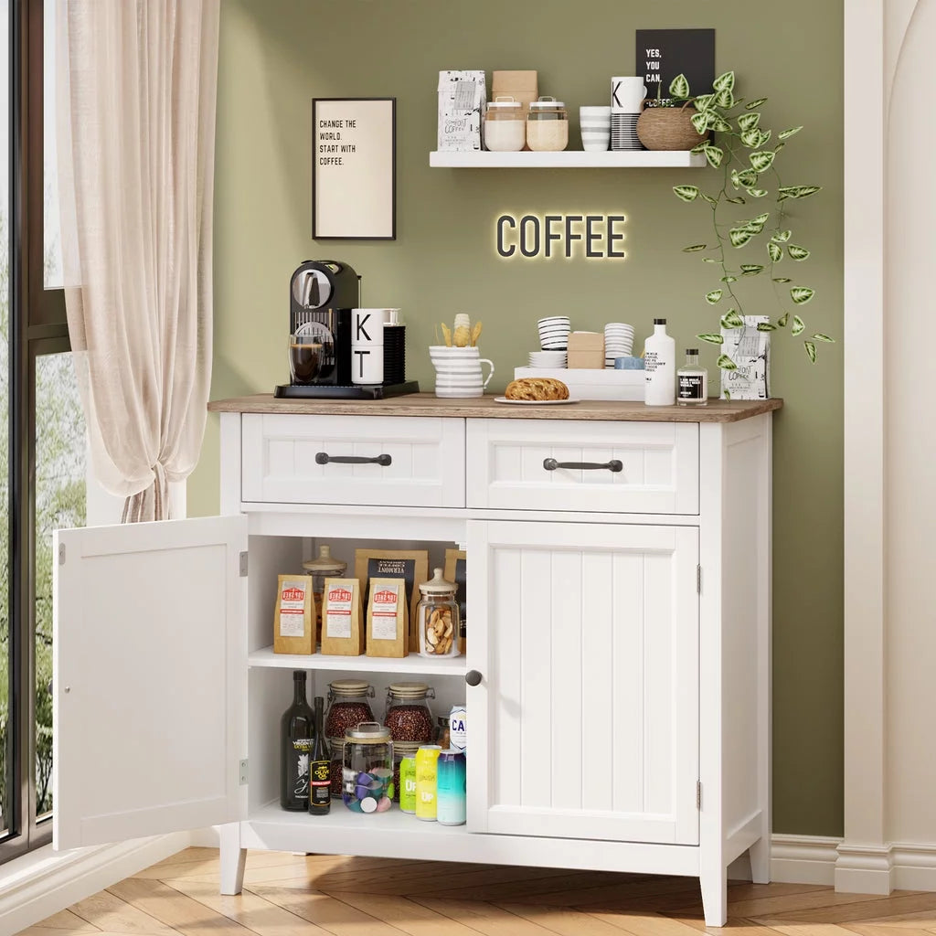 Grey Kitchen Sideboard Buffet Cabinet with Drawers and Adjustable Shelf T7107