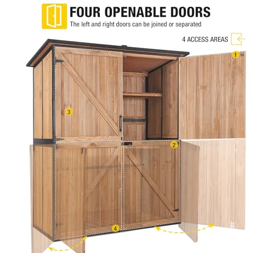 Outdoor Storage Shed with Metal Frame and Adjustable Shelfs (Brown) Z856