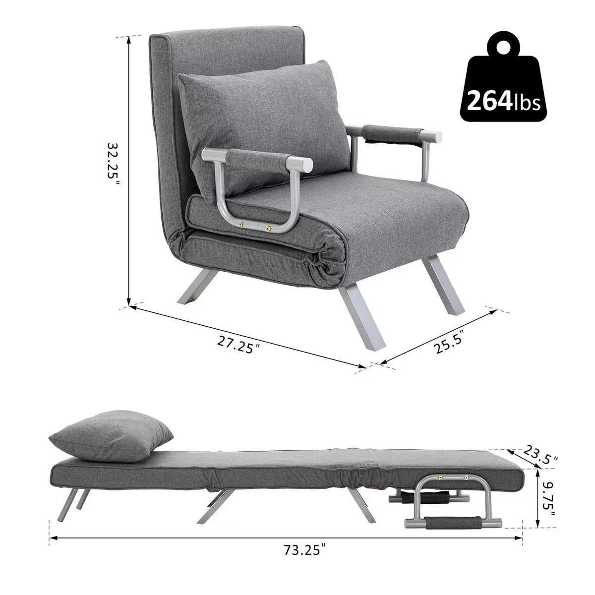 Light Grey Folding Sofa Bed Sleeper Chair P29453