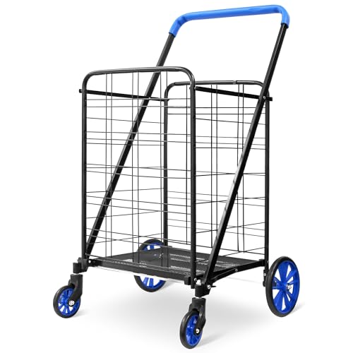 Folding Grocery Utility Shopping Cart with 360 Swivel Wheels, Double Basket, 110 lbs Capacity V4425