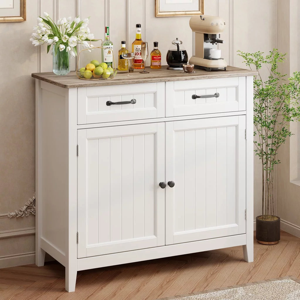 Grey Kitchen Sideboard Buffet Cabinet with Drawers and Adjustable Shelf T7107