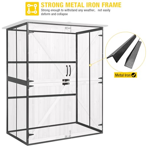 Outdoor Storage Shed with Metal Frame and Adjustable Shelfs (Brown) Z856