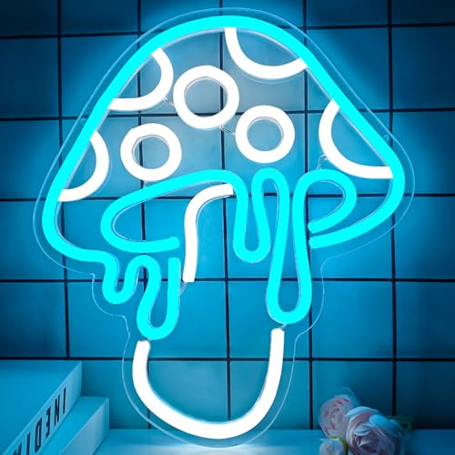 Ice Blue Dimmable Led Mushroom Neon Sign Night Light 3d Wall Art R931634