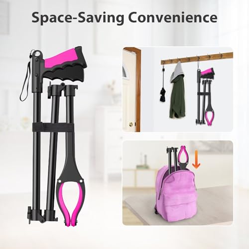 Pink Foldable Reacher Grabber Tool with 360° Rotating Jaw C15155