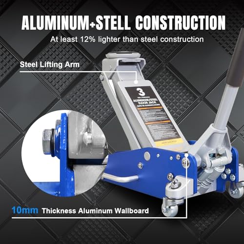 1.5 Ton Aluminum and Steel Hydraulic Low Profile Floor Jack with Dual Piston Quick Lift Pump, 3,000 lb Capacity K39966