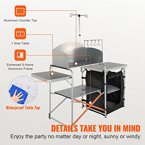 Brown Aluminum Folding Camping Kitchen Table with Storage Carrying Bag B147501
