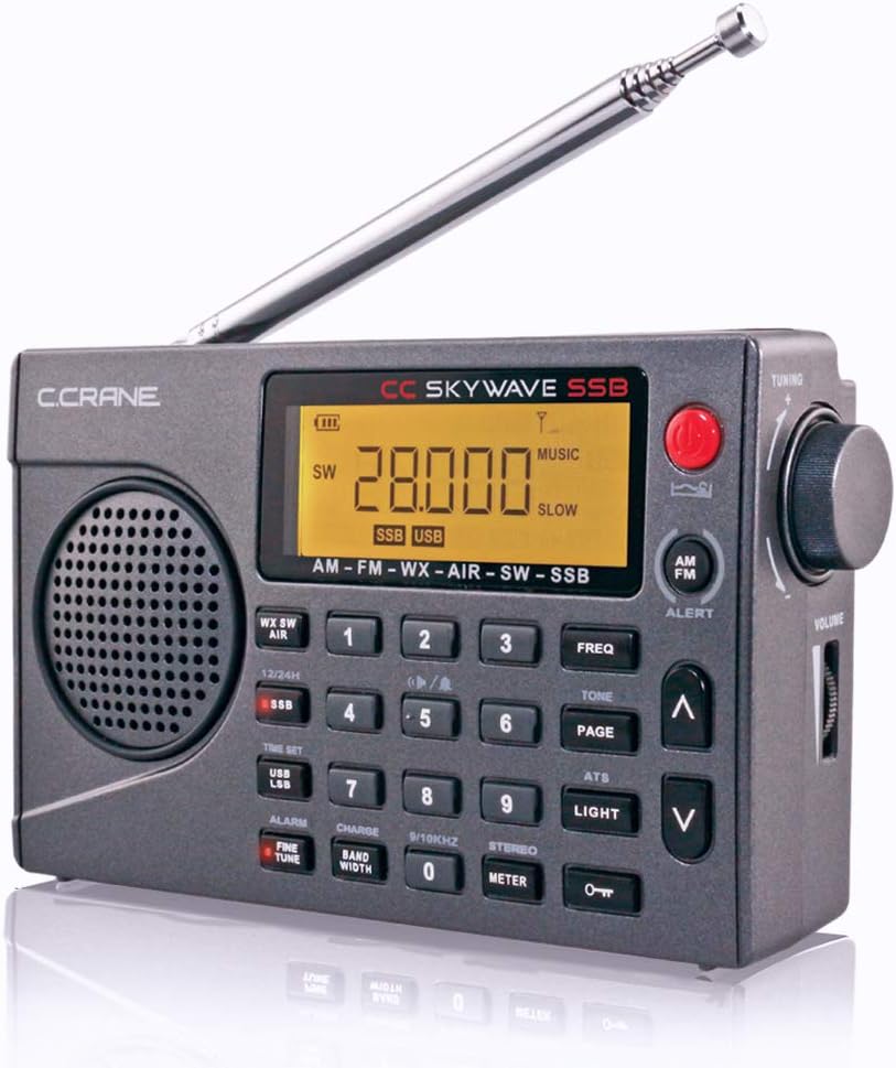 Small Battery Operated Portable Travel Radio with AM, FM, Shortwave, NOAA Weather + Alert, VHF Aviation Band and Single Side Bands H29206