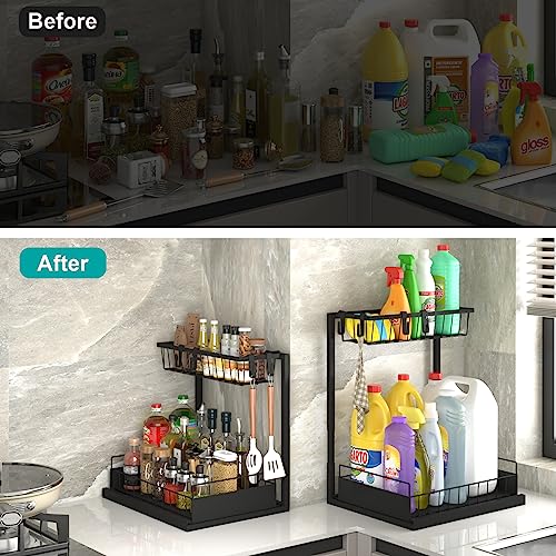 2-Pack Height Adjustable 2-Tier Pull Out Under Sink Organizer A7098
