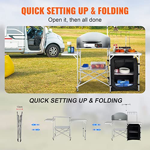Brown Aluminum Folding Camping Kitchen Table with Storage Carrying Bag B147501