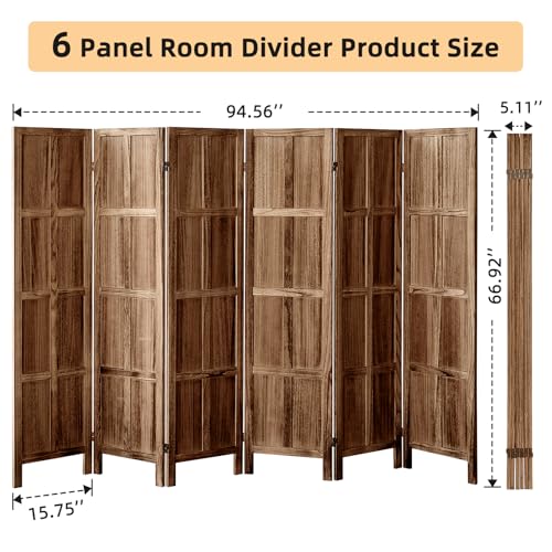 Wood 4 Panel Room Divider, 5.6 FT Tall Folding Privacy Screen G498236