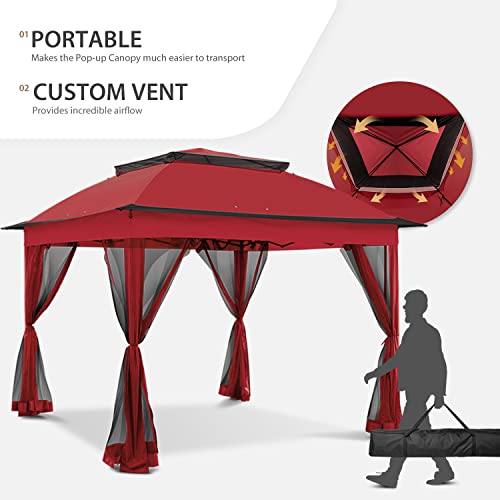 Beige 11x11 Pop Up Gazebo Tent with Mosquito Netting W22212