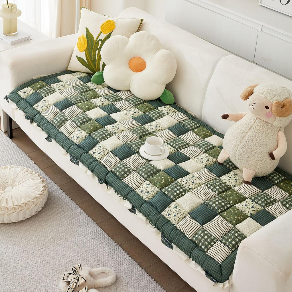 Green 28"x59" Cotton Quilted Sofa Cover P825302