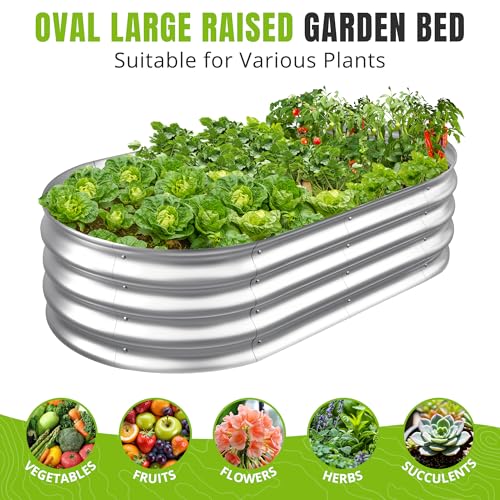 Galvanized Raised Garden Bed Planter Boxes, Large Oval Metal, Silver D80477