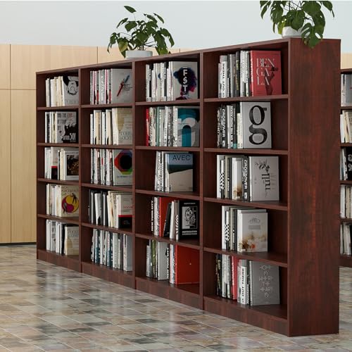 5 Shelf Wooden Bookcase, 60 Inch Height, Cherry P7194