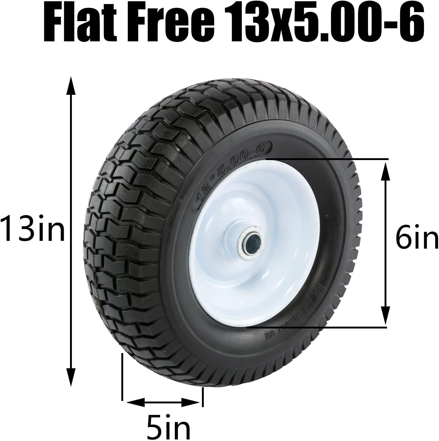 13x5.00-6 Flat Free Lawn Mower Tire and Wheel with 3/4 & 5/8 Bearing, 3” Hub F398149