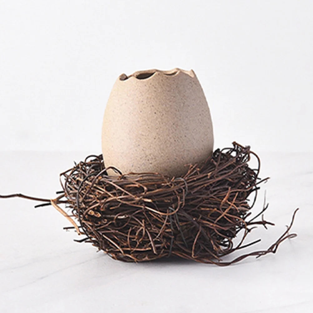 4 Sets Small Ceramic Vase Succulent Planter with Bird Nest V94560